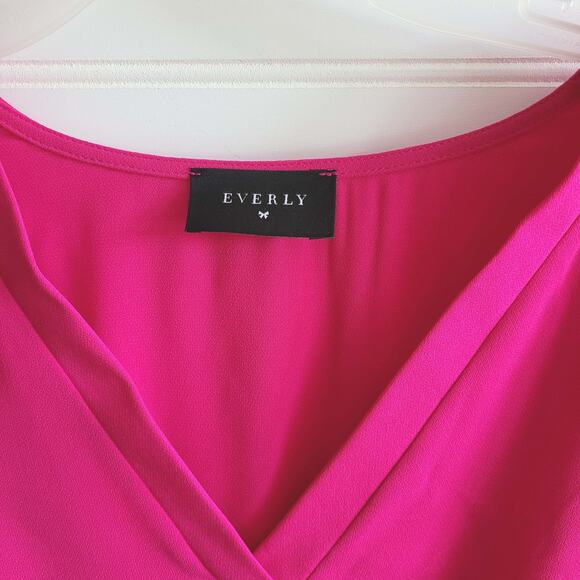 Everly Dress Womens Small Pink 3/4 Sleeve V Neck Elastic Waist Partly Lined USA - Picture 2 of 12